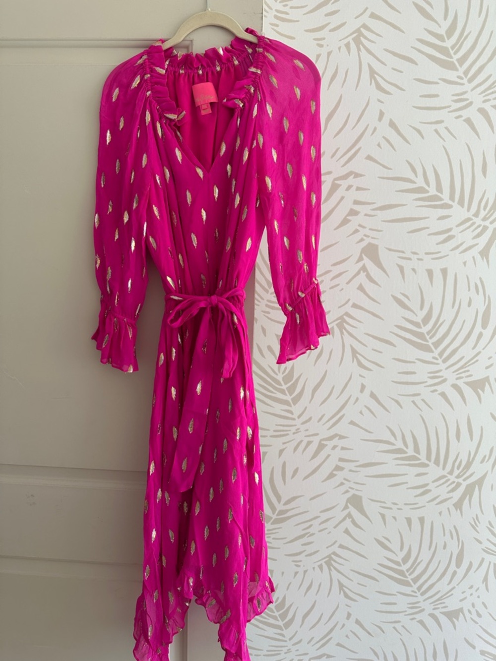 Lilly Pulitzer Fuchsia Gold-Accent Dress with Tie Waist